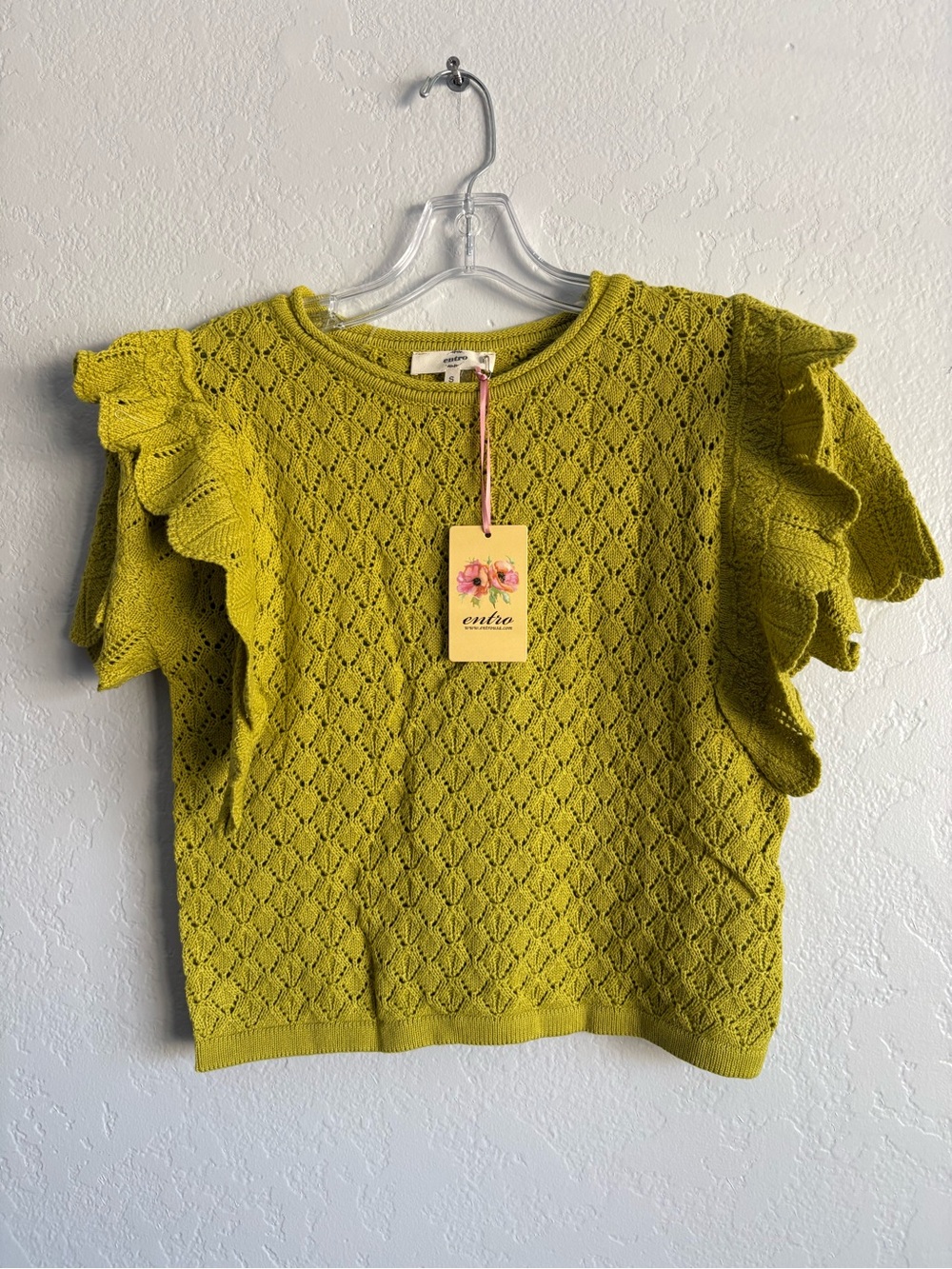 ❤️NEW Entro Lime Knit Ruffle Sleeve Sweater Top